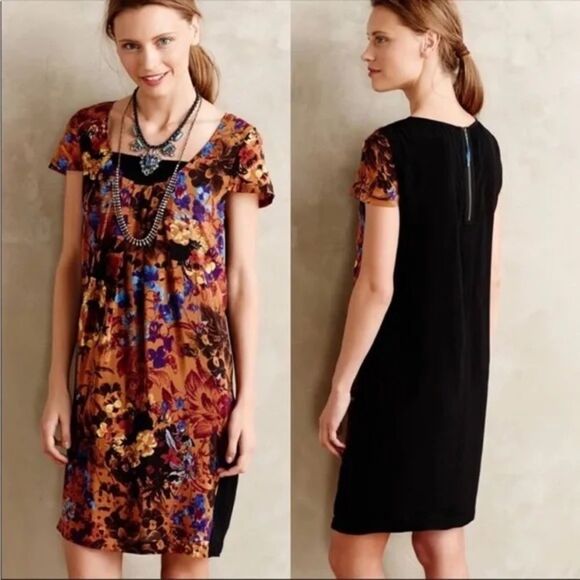 Anthropologie Maeve Orange Red Floral Sheath Dress - Picture 1 of 4